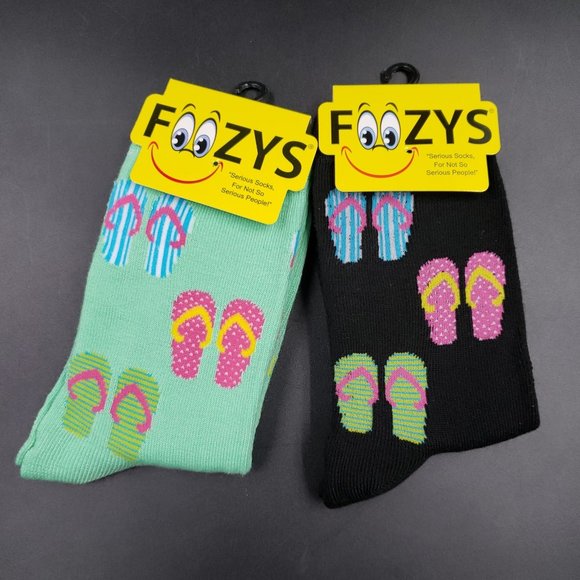 Womens Crew Socks Beach Flip Flop Novelty Soft 2 PAIRS Fun Socks Foozys - Picture 4 of 7